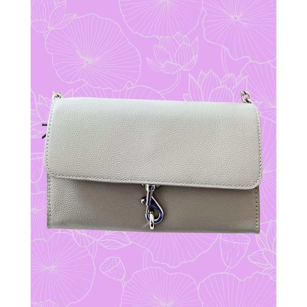 Rebecca Minkoff Megan Leather Wallet On Chain Crossbody Dove Gray NWT